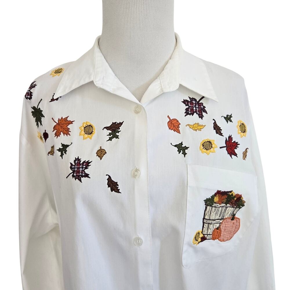Vintage Karen Scott Autumn Shirt Fall Leaves Pumpkin Teacher Halloween Womens XL